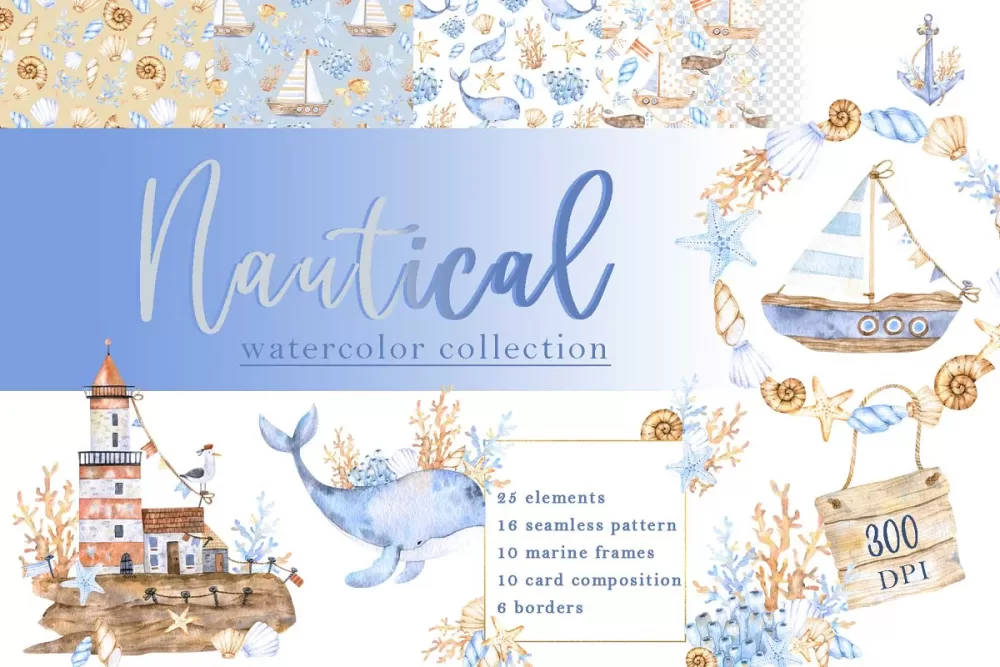 [CreativeMarket] Коллекция морских акварелей (CreatArtStudio)